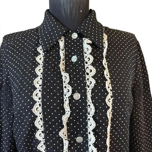 Vintage Normay Black and White Ruffled Bishop Sleeve Dress - Picture 6 of 11